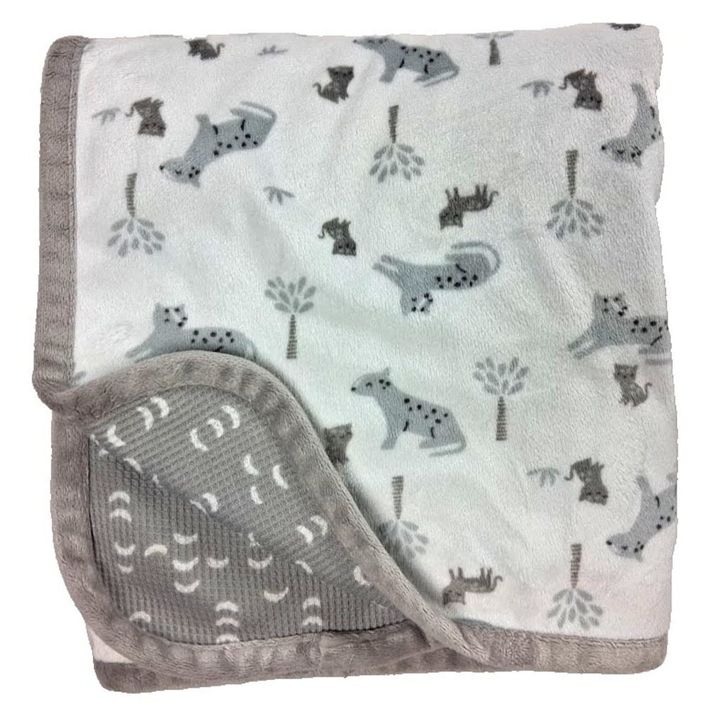 Modern Moments Baby Boy Blanket Gray White Thermal Gerber Tiger Lion Jungle Cat